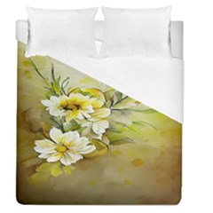 Watercolor Yellow And-white Flower Background Duvet Cover (queen Size) by artworkshop