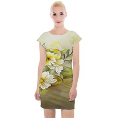 Watercolor Yellow And-white Flower Background Cap Sleeve Bodycon Dress by artworkshop