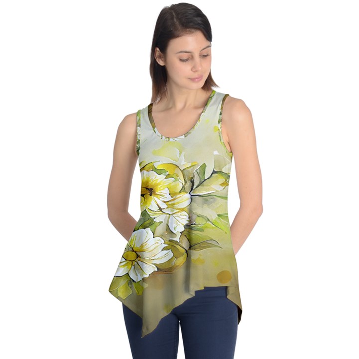 Watercolor Yellow And-white Flower Background Sleeveless Tunic