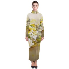 Watercolor Yellow And-white Flower Background Turtleneck Maxi Dress by artworkshop