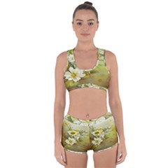 Watercolor Yellow And-white Flower Background Racerback Boyleg Bikini Set