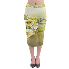 Watercolor Yellow And-white Flower Background Midi Pencil Skirt by artworkshop