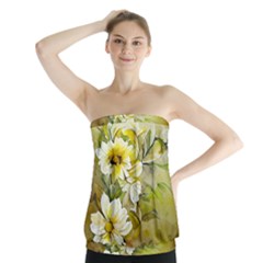 Watercolor Yellow And-white Flower Background Strapless Top by artworkshop