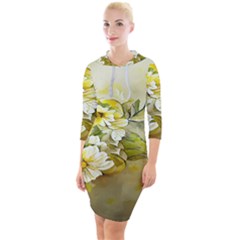 Watercolor Yellow And-white Flower Background Quarter Sleeve Hood Bodycon Dress by artworkshop