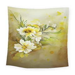 Watercolor Yellow And-white Flower Background Square Tapestry (large) by artworkshop