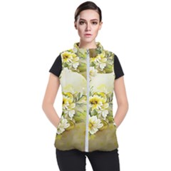 Watercolor Yellow And-white Flower Background Women s Puffer Vest