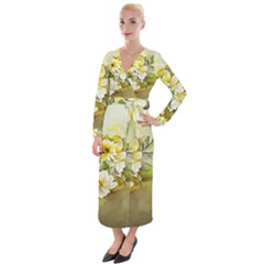 Watercolor Yellow And-white Flower Background Velvet Maxi Wrap Dress