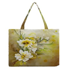 Watercolor Yellow And-white Flower Background Zipper Medium Tote Bag by artworkshop