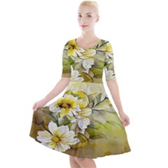 Watercolor Yellow And-white Flower Background Quarter Sleeve A-line Dress by artworkshop