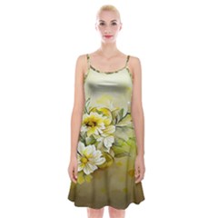 Watercolor Yellow And-white Flower Background Spaghetti Strap Velvet Dress by artworkshop