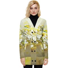 Watercolor Yellow And-white Flower Background Button Up Hooded Coat  by artworkshop