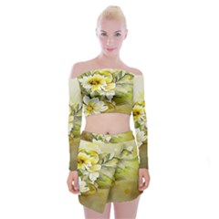 Watercolor Yellow And-white Flower Background Off Shoulder Top With Mini Skirt Set by artworkshop