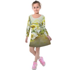 Watercolor Yellow And-white Flower Background Kids  Long Sleeve Velvet Dress by artworkshop