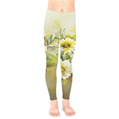 Watercolor Yellow And-white Flower Background Kids  Leggings