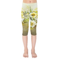 Watercolor Yellow And-white Flower Background Kids  Capri Leggings 