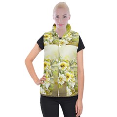 Watercolor Yellow And-white Flower Background Women s Button Up Vest