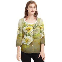 Watercolor Yellow And-white Flower Background Chiffon Quarter Sleeve Blouse