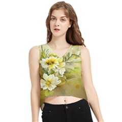 Watercolor Yellow And-white Flower Background V-neck Cropped Tank Top by artworkshop