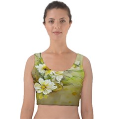 Watercolor Yellow And-white Flower Background Velvet Crop Top by artworkshop