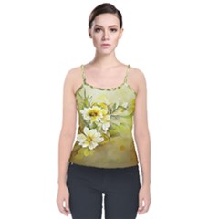 Watercolor Yellow And-white Flower Background Velvet Spaghetti Strap Top by artworkshop