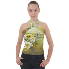 Watercolor Yellow And-white Flower Background Cross Neck Velour Top