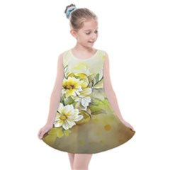 Watercolor Yellow And-white Flower Background Kids  Summer Dress