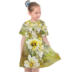 Watercolor Yellow And-white Flower Background Kids  Sailor Dress