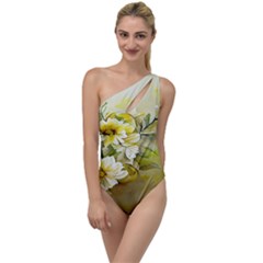 Watercolor Yellow And-white Flower Background To One Side Swimsuit by artworkshop