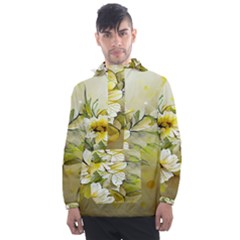 Watercolor Yellow And-white Flower Background Men s Front Pocket Pullover Windbreaker