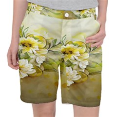 Watercolor Yellow And-white Flower Background Pocket Shorts