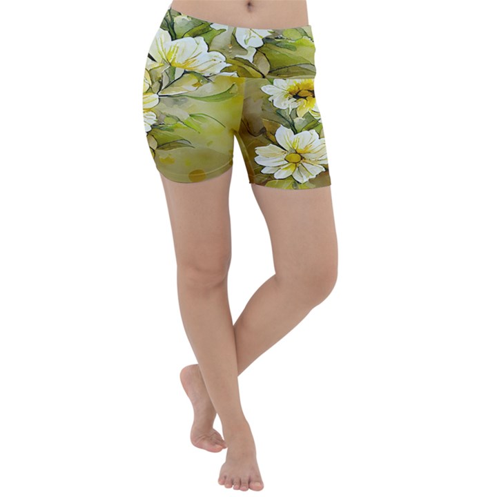 Watercolor Yellow And-white Flower Background Lightweight Velour Yoga Shorts