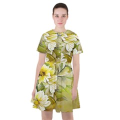 Watercolor Yellow And-white Flower Background Sailor Dress