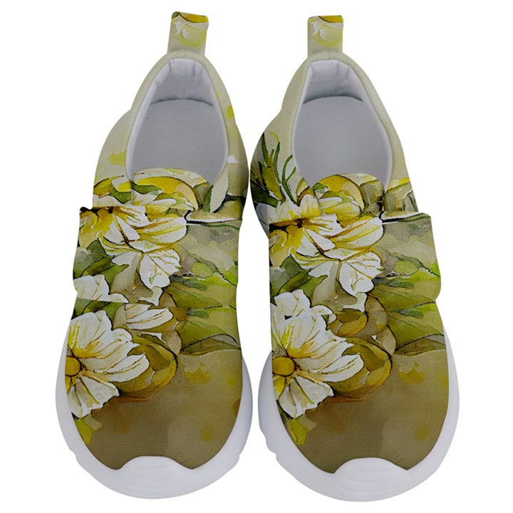 Watercolor Yellow And-white Flower Background Kids  Velcro No Lace Shoes