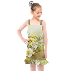 Watercolor Yellow And-white Flower Background Kids  Overall Dress by artworkshop