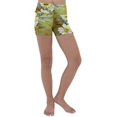 Watercolor Yellow And-white Flower Background Kids  Lightweight Velour Yoga Shorts