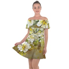 Watercolor Yellow And-white Flower Background Off Shoulder Velour Dress