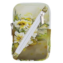 Watercolor Yellow And-white Flower Background Belt Pouch Bag (Small)