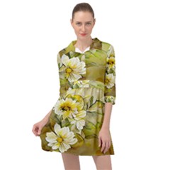 Watercolor Yellow And-white Flower Background Mini Skater Shirt Dress