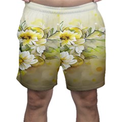 Watercolor Yellow And-white Flower Background Men s Shorts