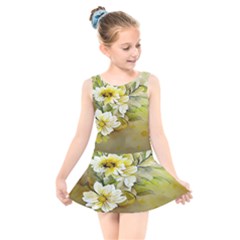 Watercolor Yellow And-white Flower Background Kids  Skater Dress Swimsuit by artworkshop