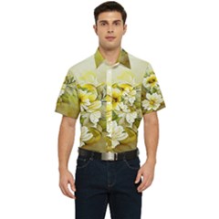 Watercolor Yellow And-white Flower Background Men s Short Sleeve Pocket Shirt 