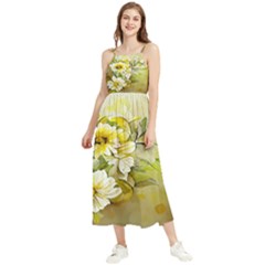 Watercolor Yellow And-white Flower Background Boho Sleeveless Summer Dress