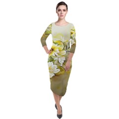 Watercolor Yellow And-white Flower Background Quarter Sleeve Midi Velour Bodycon Dress by artworkshop