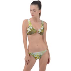 Watercolor Yellow And-white Flower Background Ring Detail Crop Bikini Set by artworkshop