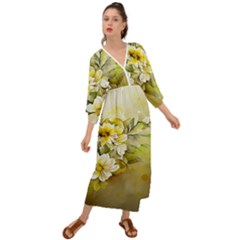 Watercolor Yellow And-white Flower Background Grecian Style  Maxi Dress