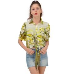 Watercolor Yellow And-white Flower Background Tie Front Shirt 