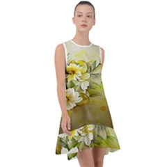 Watercolor Yellow And-white Flower Background Frill Swing Dress