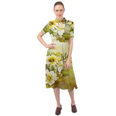 Watercolor Yellow And-white Flower Background Keyhole Neckline Chiffon Dress by artworkshop