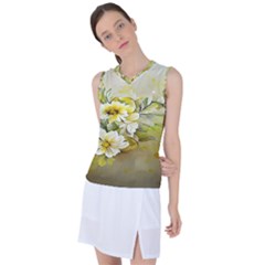 Watercolor Yellow And-white Flower Background Women s Sleeveless Sports Top