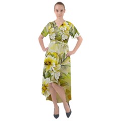 Watercolor Yellow And-white Flower Background Front Wrap High Low Dress by artworkshop